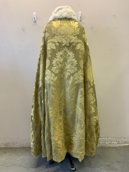 Unisex, Historical Fiction Cape, Mto, Gold, Cream, Fur, Synthetic, C42/4, Royal Queen's Ermine Cape Mid 1800's. Gold Brocade on Outside, White Rabbit Fur Trim Full Lining and Black Fur Tufts as Edge Trim. Approx. Fits Bust 36/8, Length Rom Nape of Neck is 55".