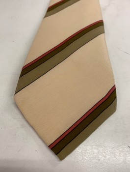 N/L, Ecru, Taupe, Brown, Red, Silk, Stripes - Diagonal , Late 1970's/Early 80's