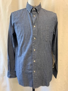 RAG & BONE, Dk Blue, Cotton, Chambray, Collar Attached, Button Down Collar, Button Front, Long Sleeves, 1 Pocket