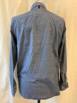Mens, Casual Shirt, RAG & BONE, Dk Blue, Cotton, M, Chambray, Collar Attached, Button Down Collar, Button Front, Long Sleeves, 1 Pocket