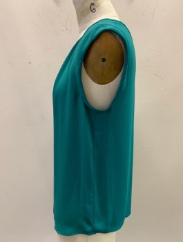 J CREW, Teal Green, Polyester, Solid, CN, with Split CF, Cuffed Armeyes, Inverted Box Pleat CB, Pull On,