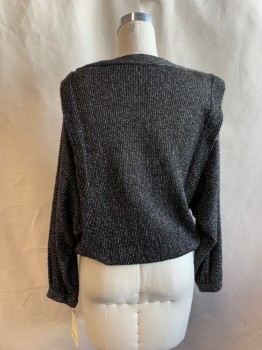 Womens, Sweater, TALMA, Black, Silver, Mohair, Polyamide, Heathered, L, Pullover, Dolman Sleeve, Boat Neck,