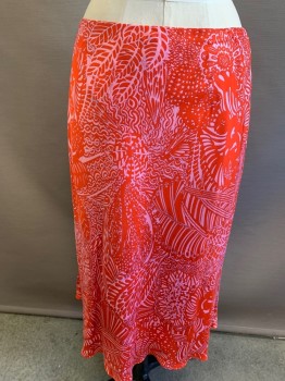 ANN TAYLOR, Red, Pink, Black, Silk, Abstract , Side Zipper,