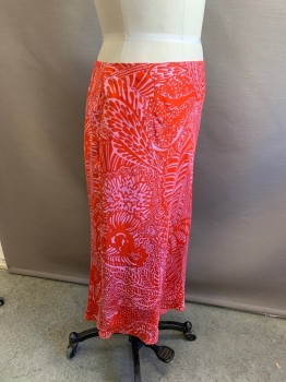 ANN TAYLOR, Red, Pink, Black, Silk, Abstract , Side Zipper,