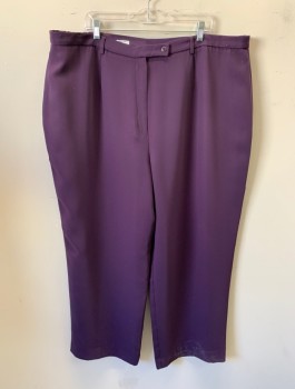 Womens, Slacks, STYLE & CO, Dk Purple, Polyester, Rayon, Solid, 24W, High Waist, Wide Leg, Button Tab, Zip Fly, Belt Loops, Elastic at Sides of Waist