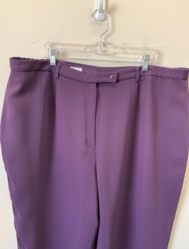 Womens, Slacks, STYLE & CO, Dk Purple, Polyester, Rayon, Solid, 24W, High Waist, Wide Leg, Button Tab, Zip Fly, Belt Loops, Elastic at Sides of Waist