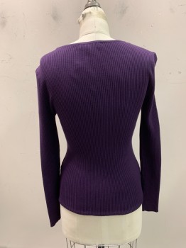 INC, Dk Purple, Polyester, Solid, Round Neck, L/S, Cutout At Left Bust,