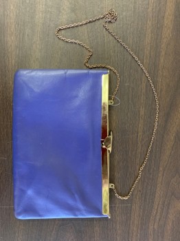 Womens, Purse, ETRA, Violet Purple, Leather, Metallic/Metal, Solid, N/S, Chain Bag, Gold Metal Notions, Hinged Opening with Clasp