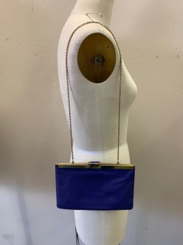 Womens, Purse, ETRA, Violet Purple, Leather, Metallic/Metal, Solid, N/S, Chain Bag, Gold Metal Notions, Hinged Opening with Clasp