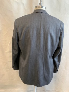 CHAPS, Heather Gray, Wool, Herringbone, Single Breasted, Collar Attached, Notched Lapel, 3 Pockets, 3 Buttons