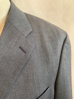 CHAPS, Heather Gray, Wool, Herringbone, Single Breasted, Collar Attached, Notched Lapel, 3 Pockets, 3 Buttons
