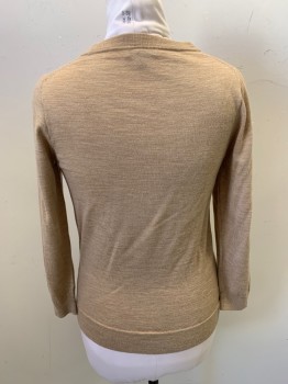 J CREW, Tan Brown, Acrylic, Heathered, Solid, Long Sleeves, Crew Neck, Ribbed Collar Cuffs Waistband