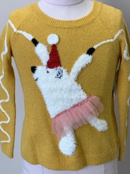 TUCKER/ TATE, Yellow, White, Red, Pink, Cotton, Polyester, Holiday, L/S, Crew Neck, Dancing Polar Bear Print