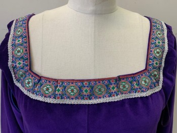 Womens, Historical Fiction Dress, Sofi's, Purple, Silver, Red, Blue, Green, Cotton, Solid, W28, B34, L/S, Multi Color Chest Trim Detail, Detachable Sleeves, Cuff Ties, Side Adjustable Waist Ties, Altered Chest Trim ( Irreversible)