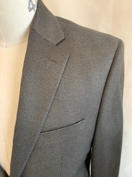 RALPH LAUREN, Dk Brown, Tan Brown, Rayon, Polyester, 2 Color Weave, Single Breasted, 2 Buttons, 3 Pockets, Notched Lapel, Single Vent
