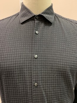 HUGO BOSS, Black, Charcoal Gray, Cotton, Check , L/S, Button Front, Collar Attached