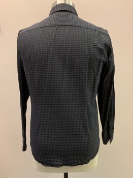 HUGO BOSS, Black, Charcoal Gray, Cotton, Check , L/S, Button Front, Collar Attached