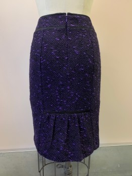 NANETTE LEPORE, Black, Purple, Acrylic, Nylon, 2 Color Weave, Pencil Skirt, Vertical Seams, Back Zipper, Back Pleat