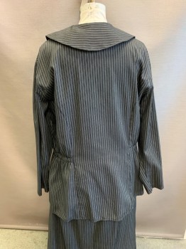 Womens, Piece 1, 1890s-1910s, NL, Black, White, Cotton, Stripes - Vertical , B: 50, Pilgrim Collar, Button Front, L/S, Gathered at Both Sides of Waist