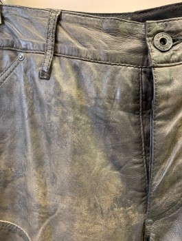 G STAR, Espresso Brown, Leather, Slim Leg, Button Fly, Aged - Has Streaks of Mud/Dirt Throughout, 5 Pockets, Belt Loops