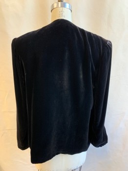 TADASHI, Black, Silk, Solid, Evening Jacket, Velvet, Open Front, Long Sleeves, Beaded Lapel, 2 Pockets, Matching Pants