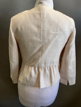 AKRIS, Lt Pink, Silk, Solid, Horizontal Rib Texture, Zip Front with Silver O Ring, Round Neck, No Lapel, Peplum Ruffle at Back Waist