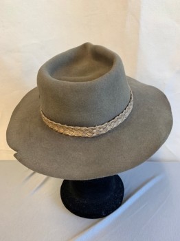 AKUBRA, Tobacco Brown, Wool, Leather, Solid, Aged, Tan Leather Braided Band with Brass Buckle