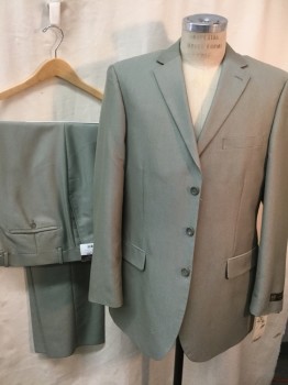 CARAVELLI, Sage Green, White, Polyester, Viscose, Birds Eye Weave, 3 Buttons,  3 Pockets, Pin Dot Weave