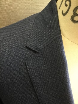 BONOBOS, Navy Blue, Wool, Basket Weave, Single Breasted, Collar Attached, Notched Lapel, Hand Picked Collar/Lapel, 3 Pockets, 2 Buttons