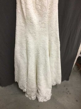 Womens, Wedding Gown, Vineyard, Cream, Lace, Floral, 28, 34, Strapless, Train In The Back,