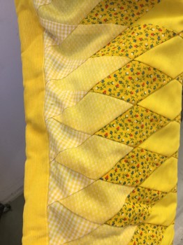 Womens, Jacket, JEAN OLSON, Yellow, White, Blue, Green, Red, Cotton, Polyester, Gingham, Floral, B 36, Tiny Floral Print, Yellow Corduroy Diagonal, Vertical Stripes, and Diamond Quilt,  Button Front, Round Neck, Long Sleeves, 2 Side Pockets