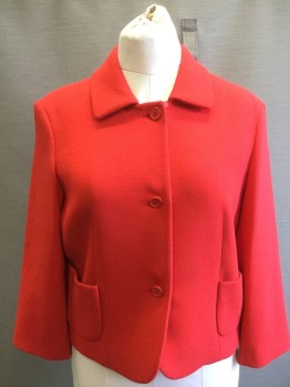 MICHAEL KORS, Red, Wool, Spandex, Solid, 3 Bttns, Button Front, Collar Attached, 2 Pockets