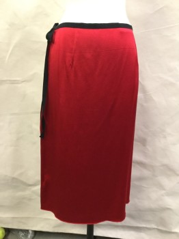 Womens, Dress, Piece 2, DEVELOPEMENT, Red, Black, Silk, Cotton, Solid, M, Wrap, Pleats at Opening Edge, Overlocked Hem, Black Bias Tape Waistband and Tie Close, Sits on Hip