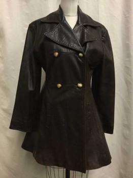 Womens, Leather Jacket, Ashy, Brown, Leather, Solid, S, Double Breasted, Notch Lapel, 2 Pockets,