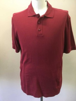 NORDSTROM, Cranberry Red, Cotton, Solid, Pique Knit, Short Sleeves, Ribbed Knit Collar Attached/Cuff, 3 Buttons