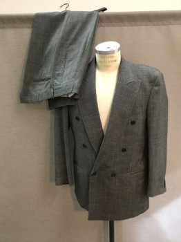 Mens, 1990s Vintage, Suit, Jacket, MACHADO, Black, White, Wool, Nylon, Grid , 39R, Peaked Lapel, Double Breasted, Early 1990's