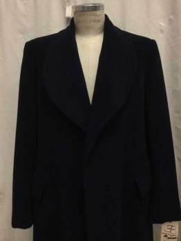 Mens, Coat 1890s-1910s, DOMINIC GHERARDI, Navy Blue, Wool, Solid, 38, Navy, Shawl Lapel, 2 Flap Pockets, Missing Buttons,