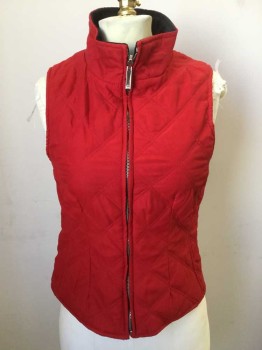 N/L, Red, Polyester, Diamonds, Diamond Quilt W/black Trim Inside, (no Lining) Collar Attached, Zip Front,