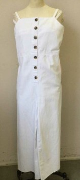 Womens, Overalls, TOP SHOP, White, Cotton, Solid, 6, Wide Flared Leg Cropped, 2 Hip Pocket, Button Front Placket, Slime Non-adjustable Straps
