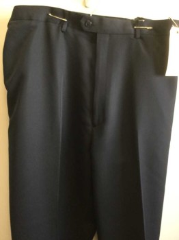 ROUNDTREE & YORK, Navy Blue, Polyester, Solid, Flat Front, Zip Front, Button Tab Waistband, 4 Pockets,