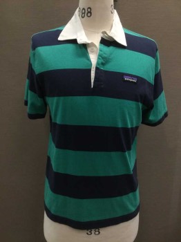 PATAGONIA, Green, Navy Blue, White, Cotton, Stripes - Horizontal , S/S, White Collar