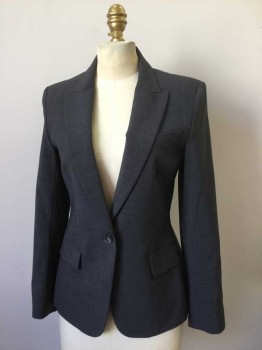 THEORY, Gray, Wool, Lycra, Heathered, Peaked Lapel, 1 Button Single Breasted, 2 Pockets with Flaps