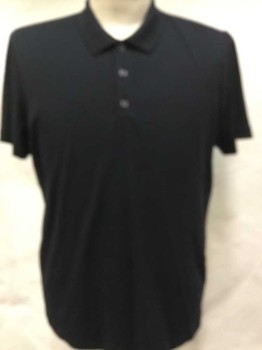 THEORY, Black, Cotton, Solid, Collar Attached, 3 Button Front,  Short Sleeves,