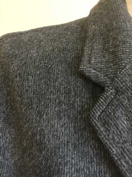 Mens, Coat 1890s-1910s, JOSEF F. FEIKUS, Dk Gray, Wool, Solid, 44, Brushed/Ribbed Plush Wool, Single Breasted, Notched Lapel, 3 Buttons,  2 Pockets, Gray Silk Lining,