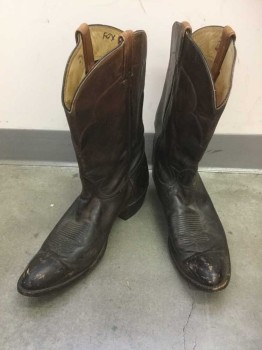 TONY LAMA, Black, Brown, Leather, Solid, Black Faded Into Brown in Spots, Very Worn, Tapered/Rounded Point Toe, 1.5" Heel
