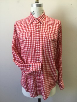 Mens, Western Shirt, ROCKMOUNT, Red, White, Poly/Cotton, Gingham, 30, 15, Long Sleeves, Collar Attached, Snap Closure