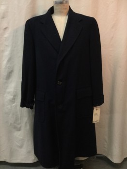 Mens, Coat, HARRODS, Navy Blue, Wool, Solid, 44R, Notched Lapel, Collar Attached, Button Front, 2 Pockets,