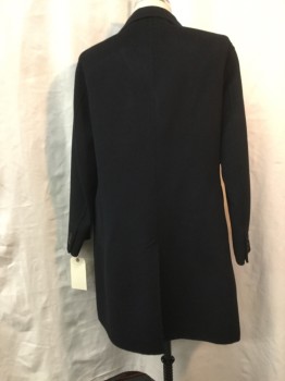 Mens, Coat, Overcoat, DKNY, Black, Wool, Angora, Solid, L, Single Breasted, 3 Buttons,  Notched Lapel, 3 Pockets, Unlined, Back Slit