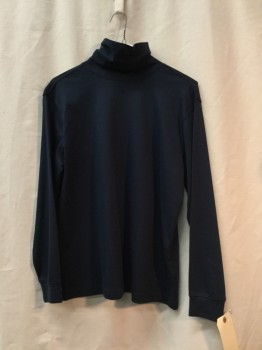 LL BEAN, Navy Blue, Cotton, Spandex, Solid, Navy Turtleneck, Long Sleeves,