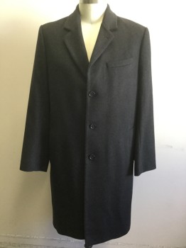 Mens, Coat, Overcoat, MICHAEL KORS, Charcoal Gray, Wool, Nylon, Solid, 46L, Single Breasted, Collar Attached, Notched Lapel, 3 Pockets, Below Knee Length